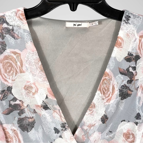 Fransesca’s Mi Ami Dress Size Medium Pink & Gray Floral Fit & Flare Coquette - Picture 3 of 8